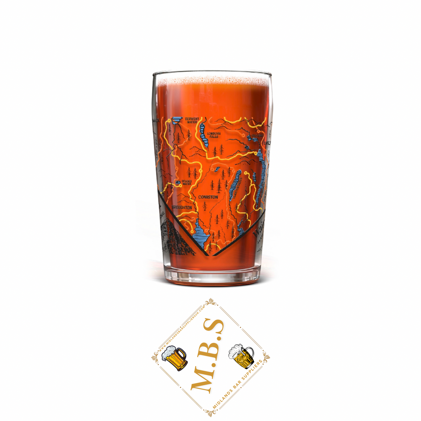 Wainwright - A Lake Destrict Walking Trails Themed Pint Glass X1 & 1 x Midlands Bar Suppliers Beer Card Coaster