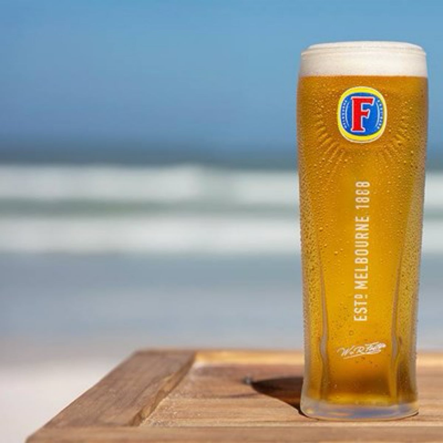 Foster's Beer Pilsner Glass Set with 10 Coasters, Melbourne Crafted Refresh Collection