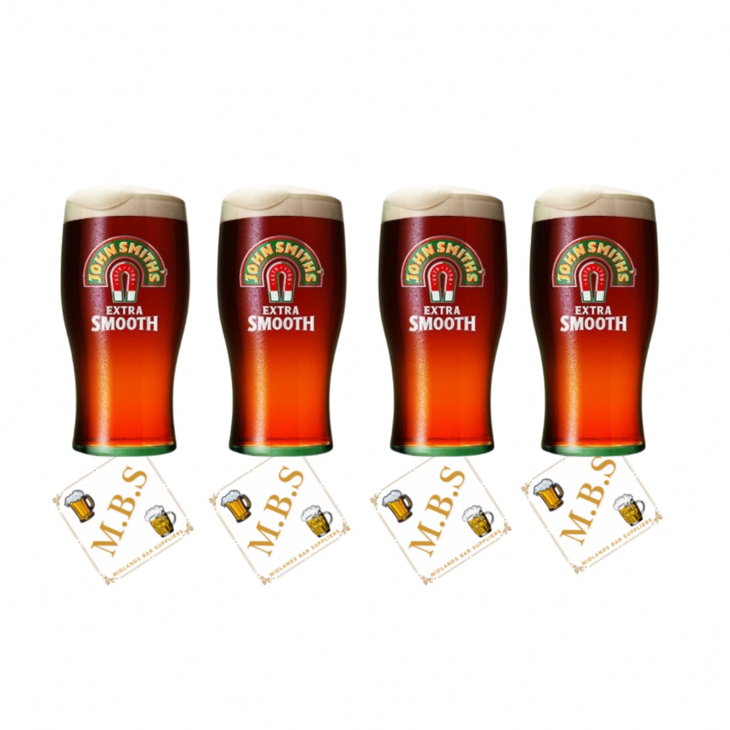 John Smith's Extra Smooth Beer Glasses, Traditional Pint Glass Set of 4 Glasses, Plus 10 Beer Coasters