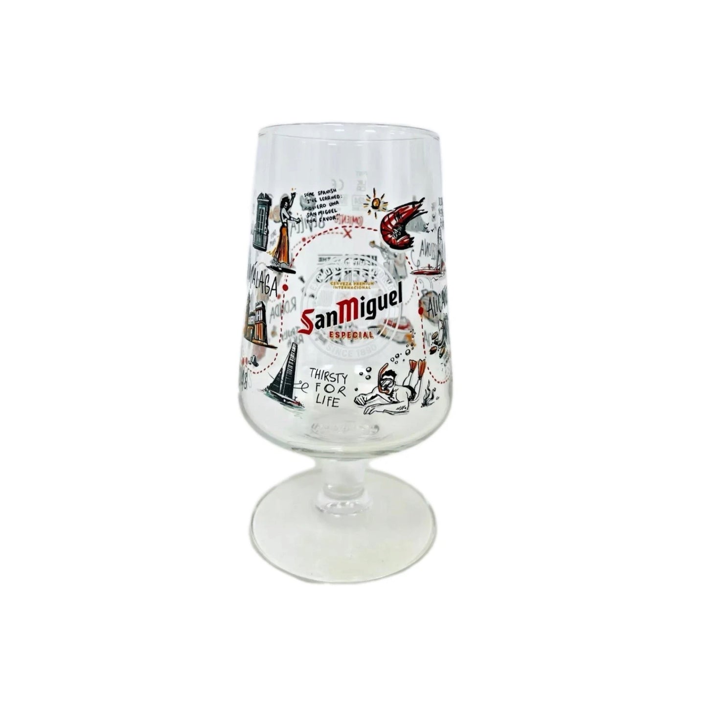 3 x San Miguel Pint Beer Glass, Limited Edition Decorative Design, Plus 3 x Midlands Bar Suppliers Card Coasters
