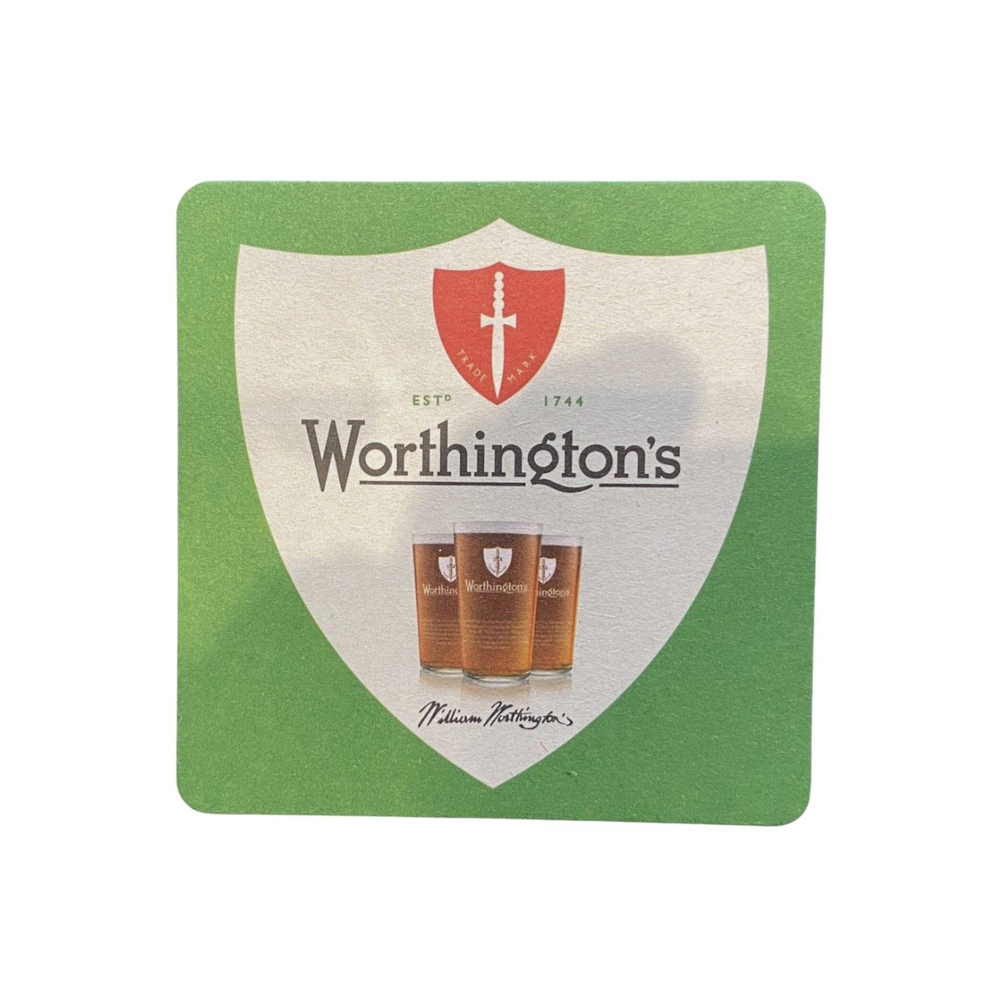 Worthington's Beer Glass Set with 2 Pint Glasses and 10 Beer Mats, Traditional Ale Glassware Collection