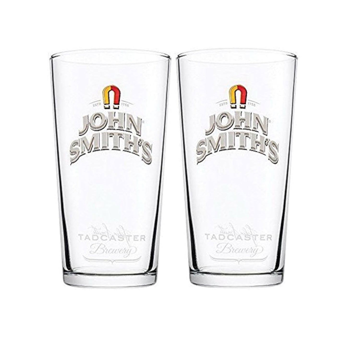 John Smith's Beer Glass Set with 2 Pint Glasses and 10 Pub Coasters, Traditional Bar Collection