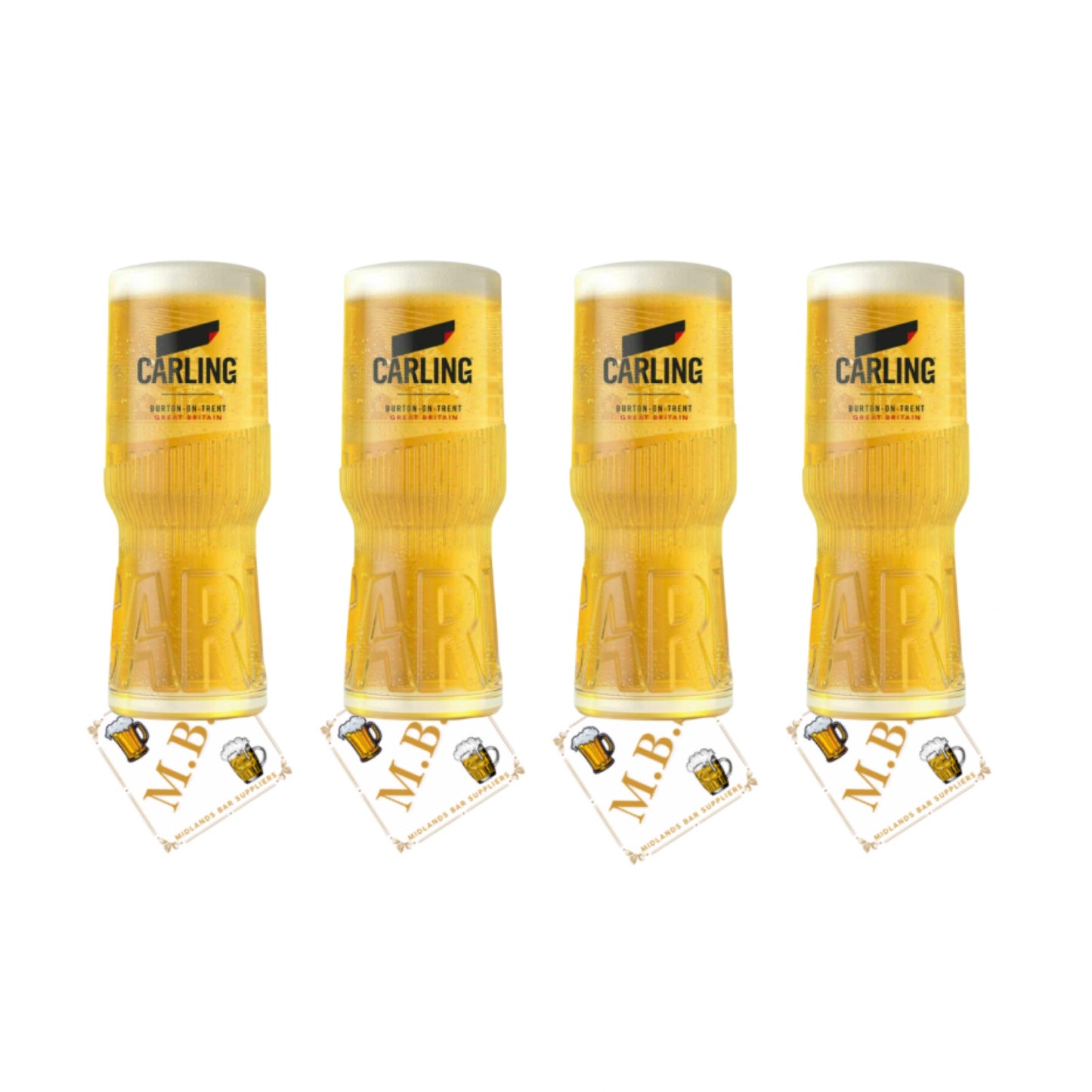 Carling Half Pint Beer Glasses (Set of Four) Plus 10 x Branded Beer Coasters