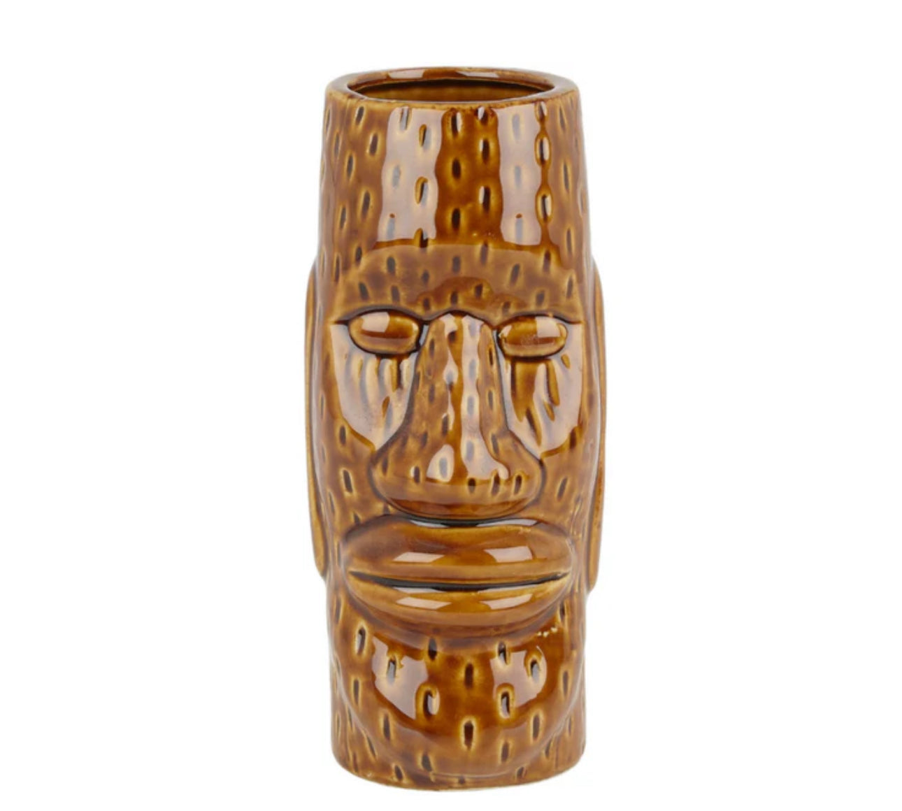 Brown Ceramic Easter Island Tiki Mug