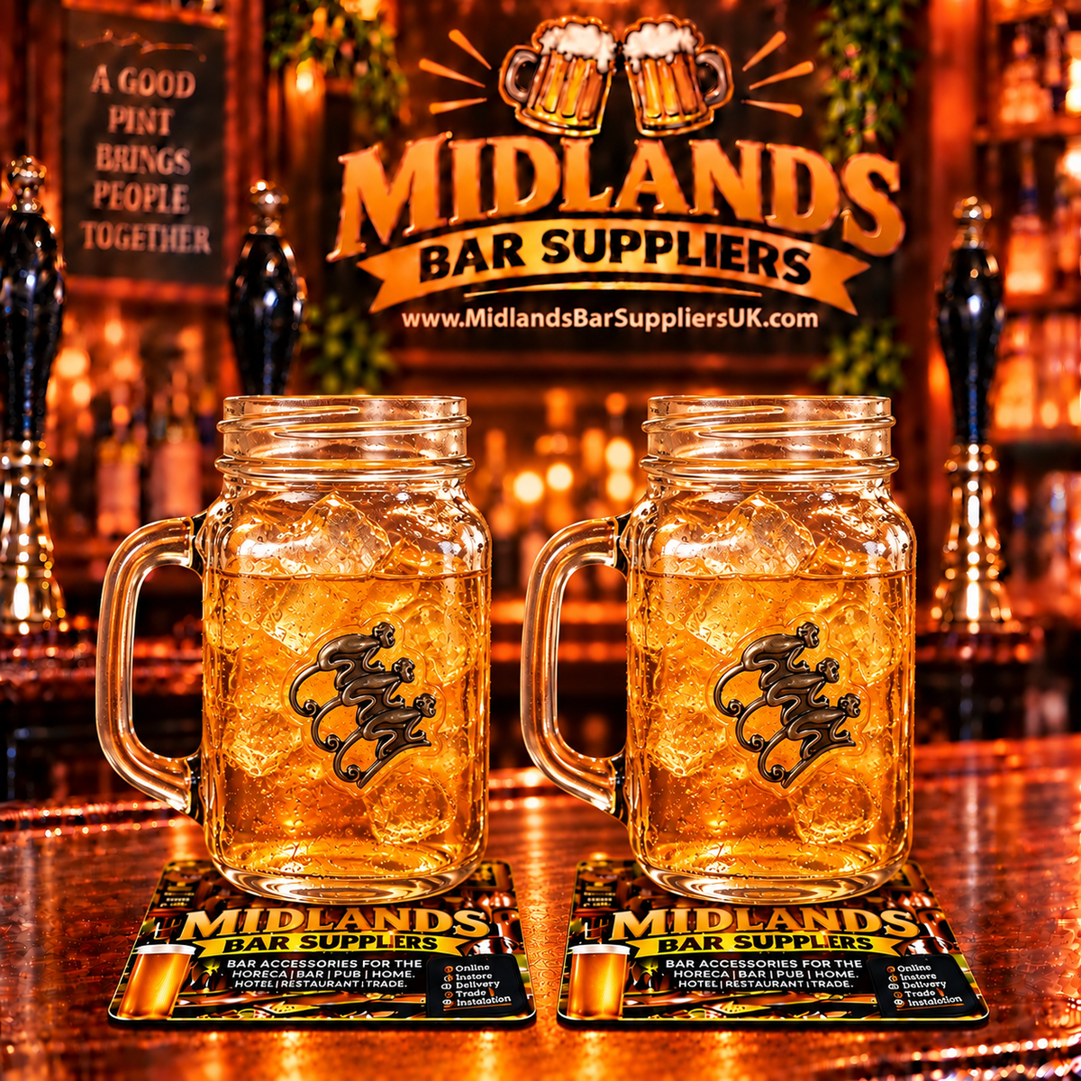 Monkey Shoulder Whisky Mason Jar Glasses with Handle Set of 2
