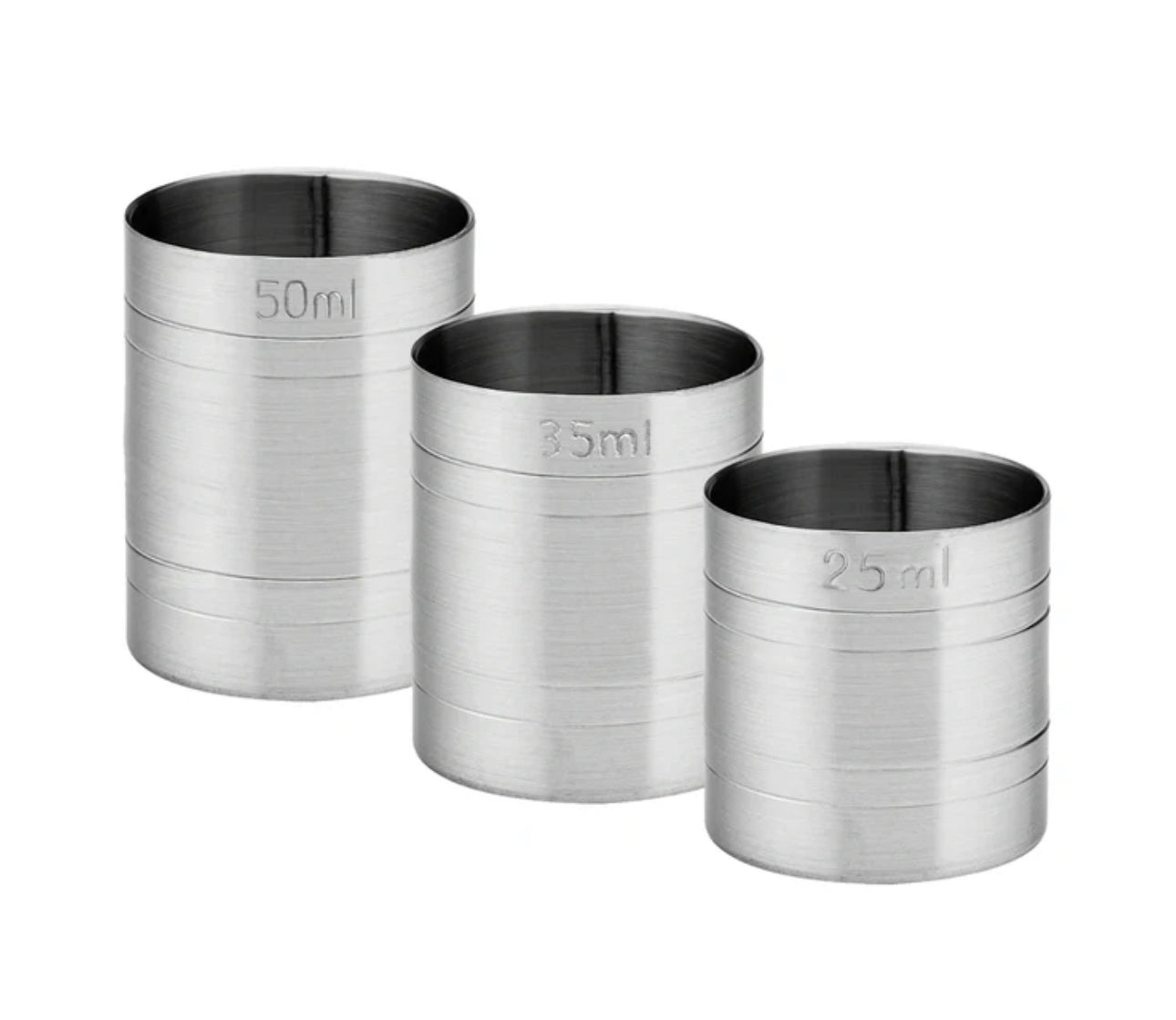 Stainless Steel Bar Thimble Measure Set 25ml - 35ml - 50ml
