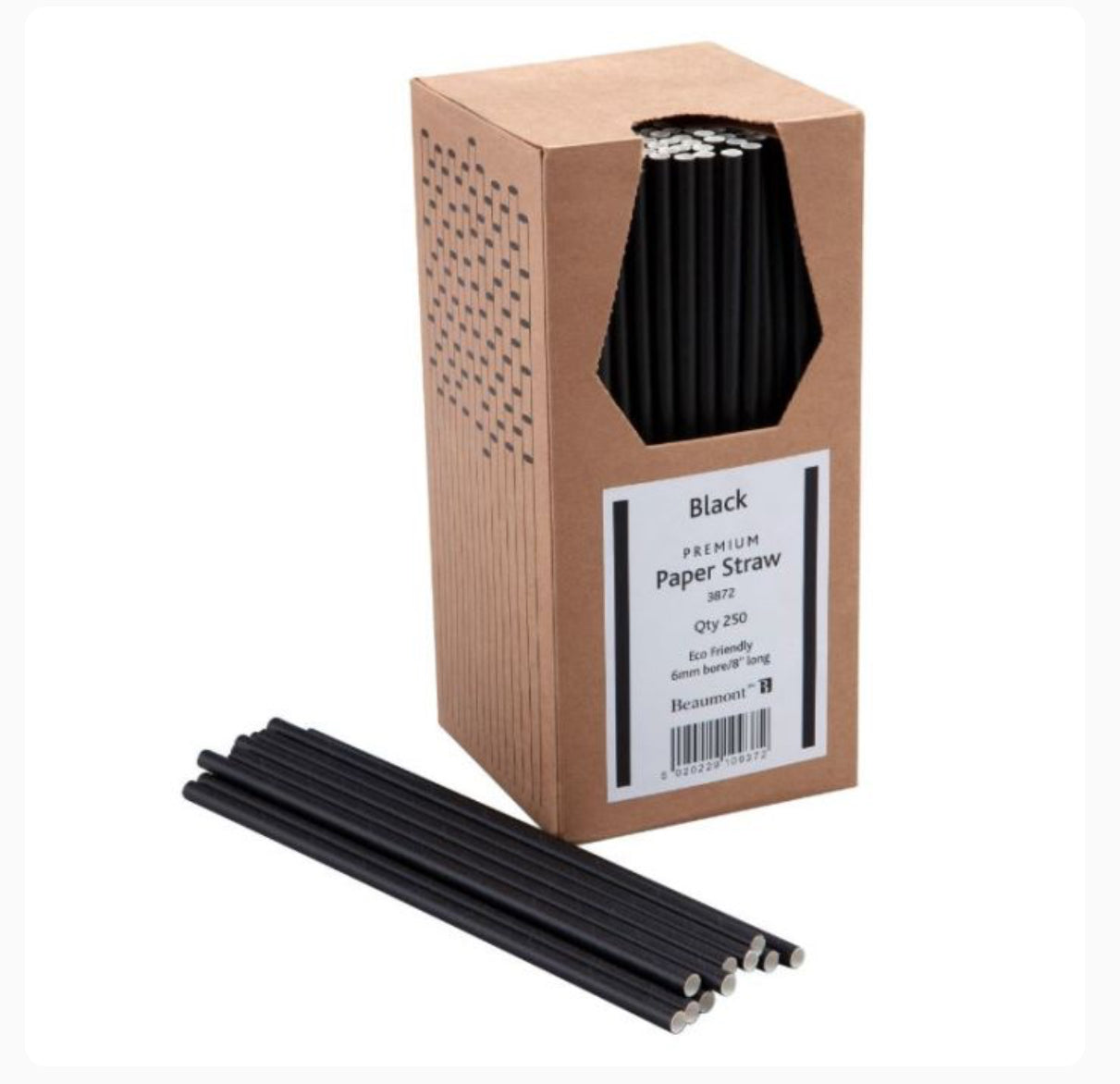 Paper Straws 8" in Black Box of 250