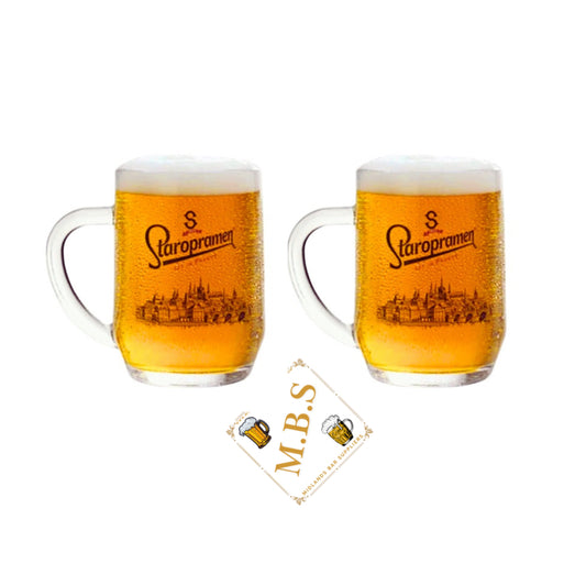 2 X Beer Glasses Staropramen Beer Tankard 570ml Nucleated Tankard CE Marked