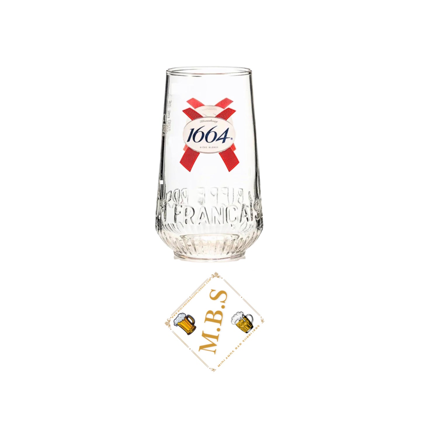Kronenbourg 1664 Half Pint Glass with Midlands Bar Suppliers Thin Bar Coaster