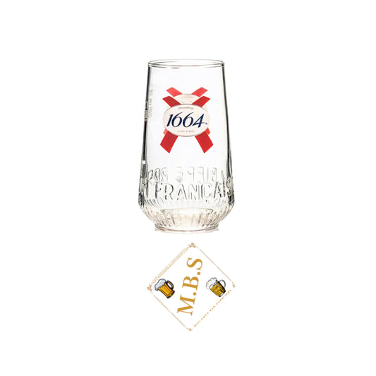 Kronenbourg 1664 Half Pint Glass with Midlands Bar Suppliers Thin Bar Coaster