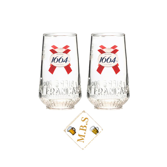 2 X Kronenbourg 1664 Half Pint Glasses with Midlands Bar Suppliers Thin Bar Coaster
