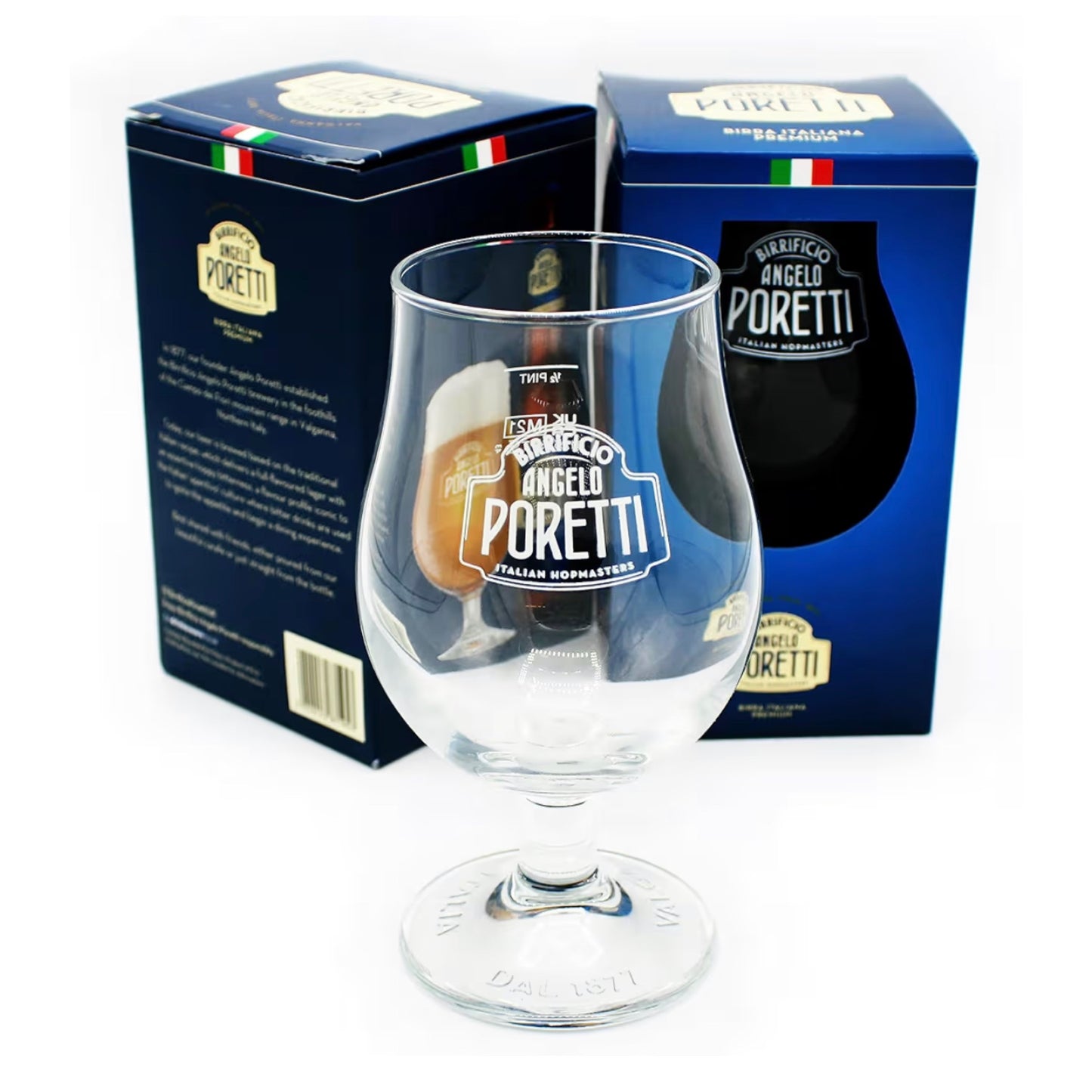 2 x Birrificio Angelo Poretti Half Pint Goblet Glass Gift Boxed
