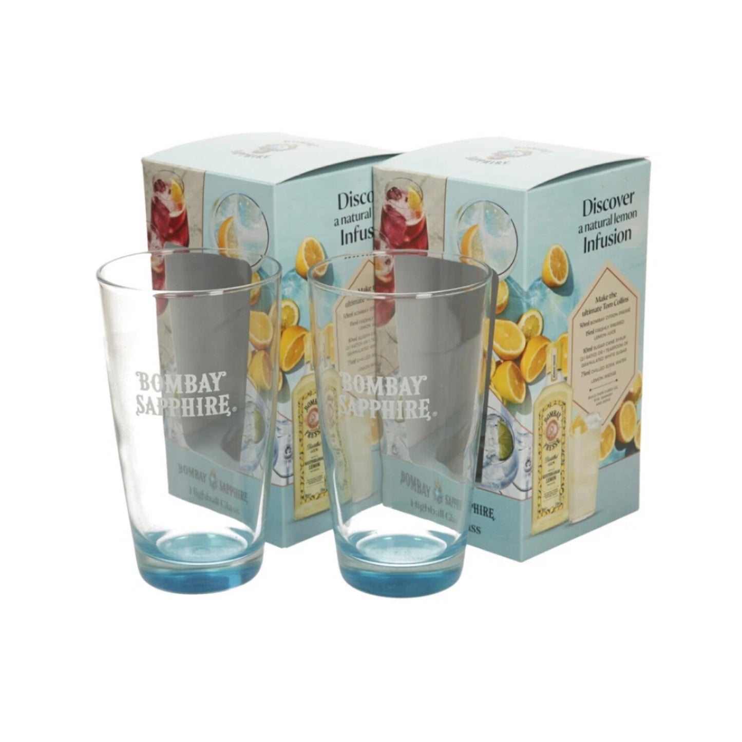2 X Bombay Sapphire Gin Highball Tall Glasses Tumblers Gift Boxed