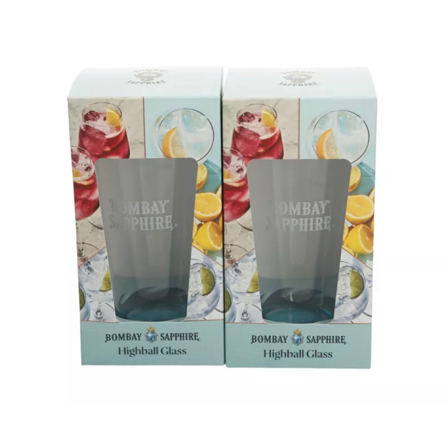 2 X Bombay Sapphire Gin Highball Tall Glasses Tumblers Gift Boxed