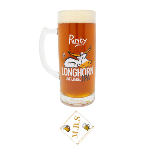 Longhorn Unfiltered IPA Glass Beer Tankard, Heavy Pint Glass Plus Midlands Bar Suppliers Thin Bar Coaster