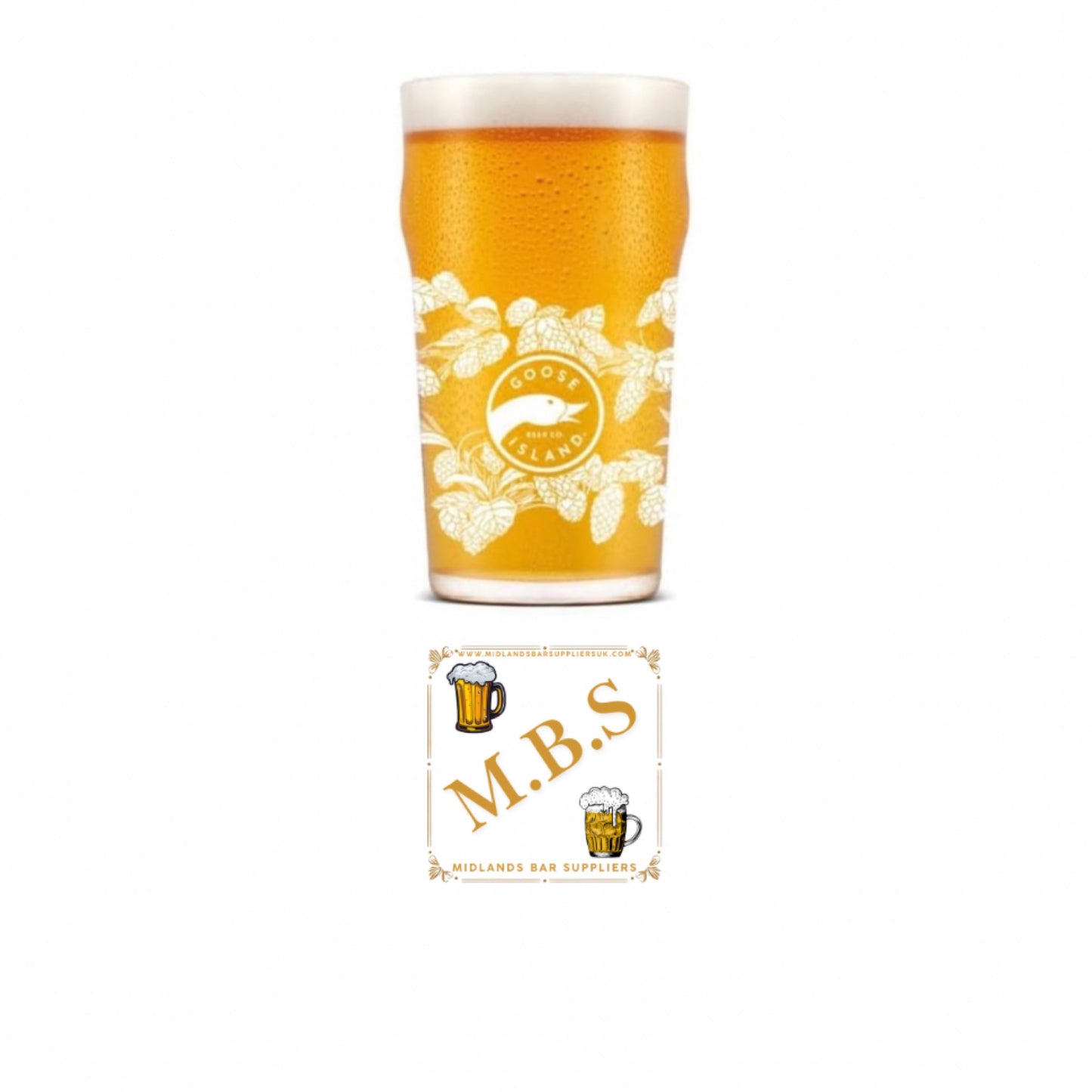 Goose Island Premium Beer Glass Set, Decorative Floral Pattern, 4 Pint Glasses with Midlands Bar Suppliers Coaster