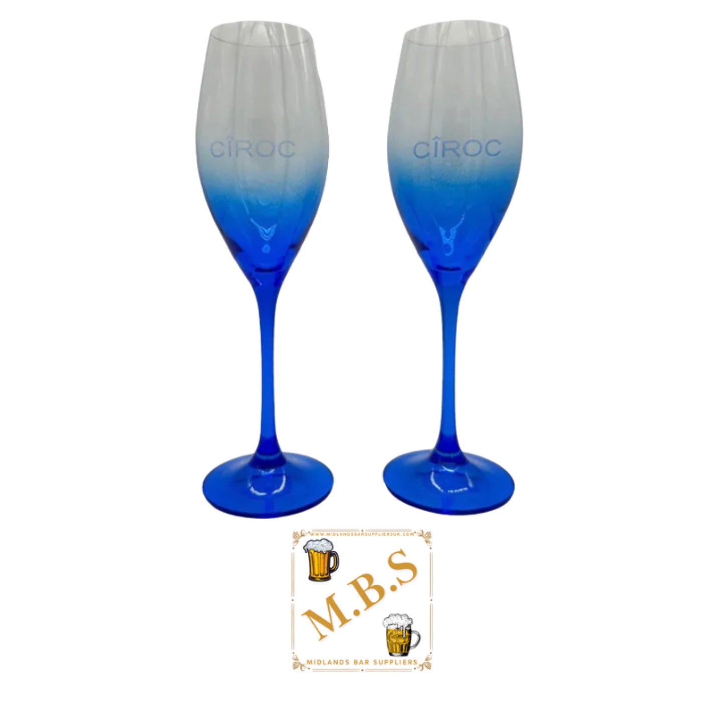 Ciroc Limited Edition Champagne Flute Glasses x2 & MBS Thin Coaster