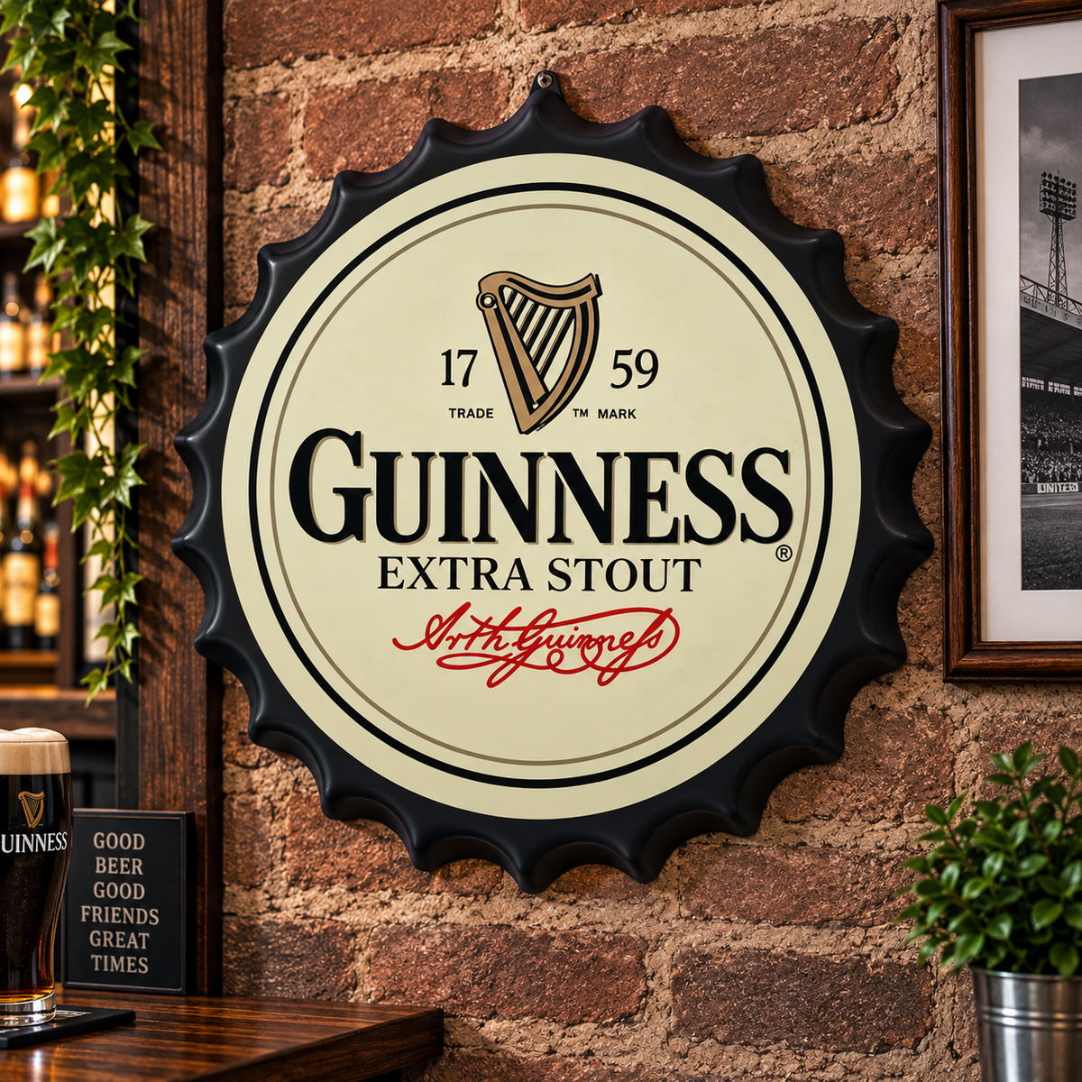 Guinness Metal Bottle Cap Sign 35cm