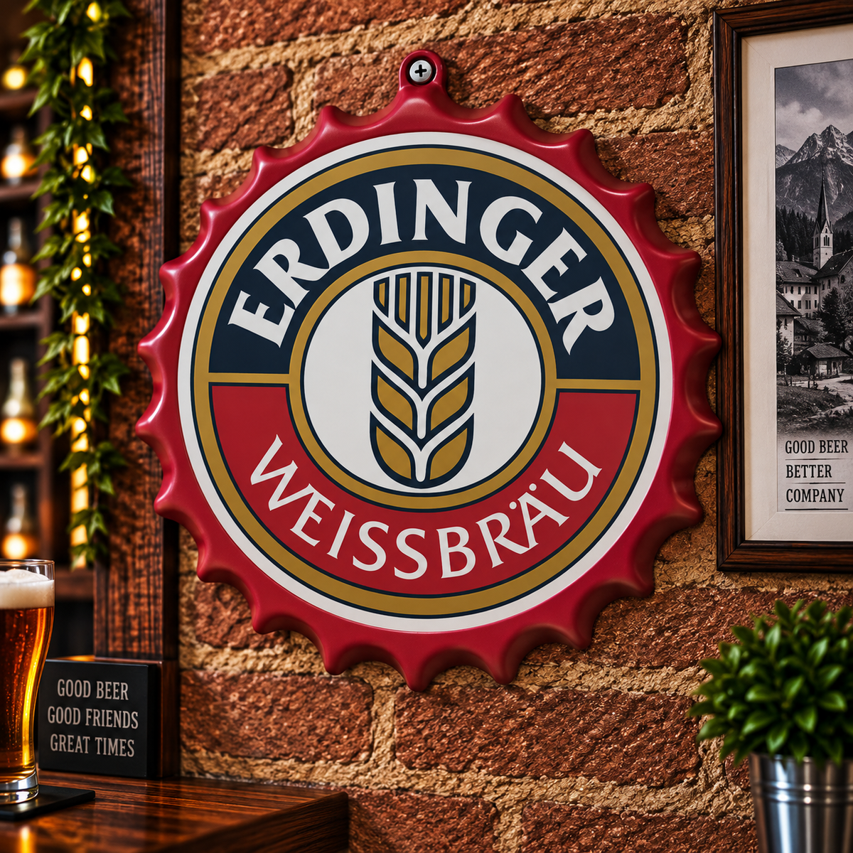 Erdinger Metal Bottle Cap Sign 35cm