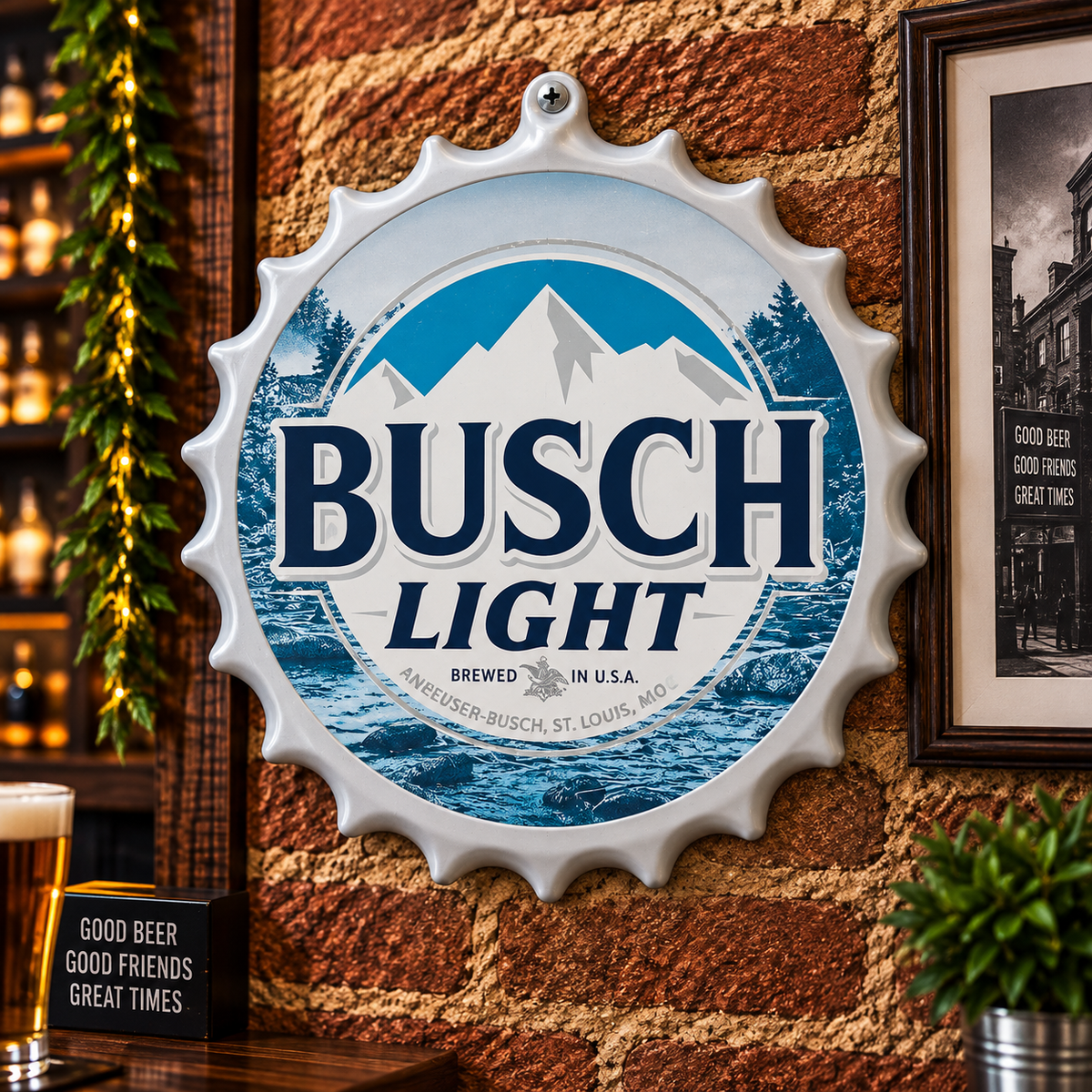 Busch Light Metal Bottle Cap Sign 35cm