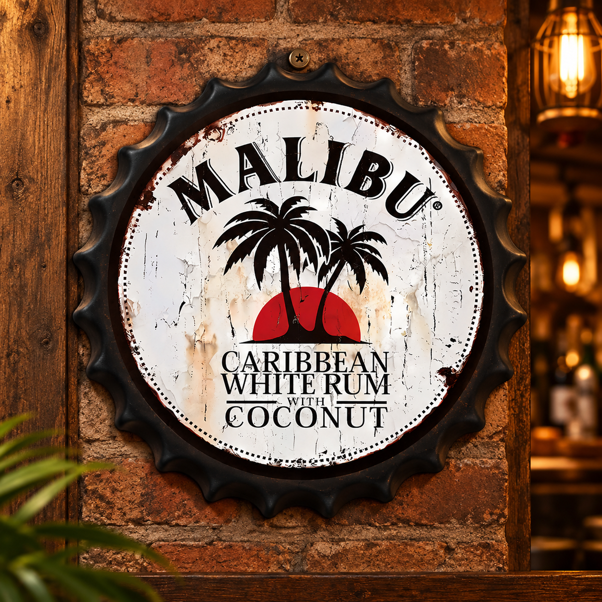 Malibu Metal Bottle Cap Sign 35cm