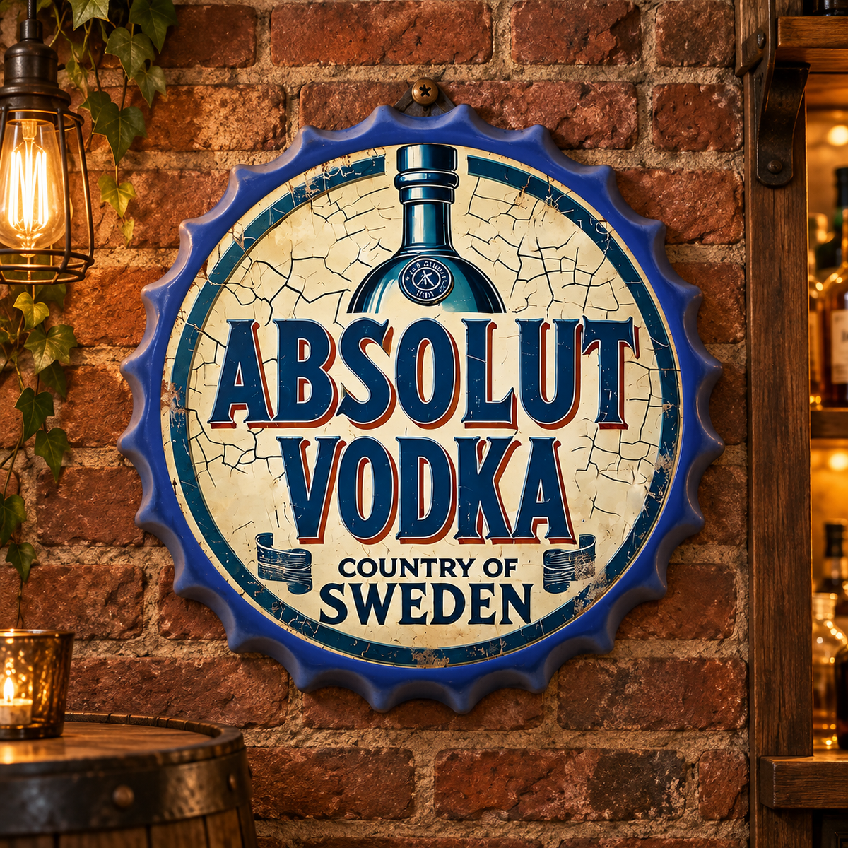 Absolut Vodka Metal Bottle Cap Sign 35cm