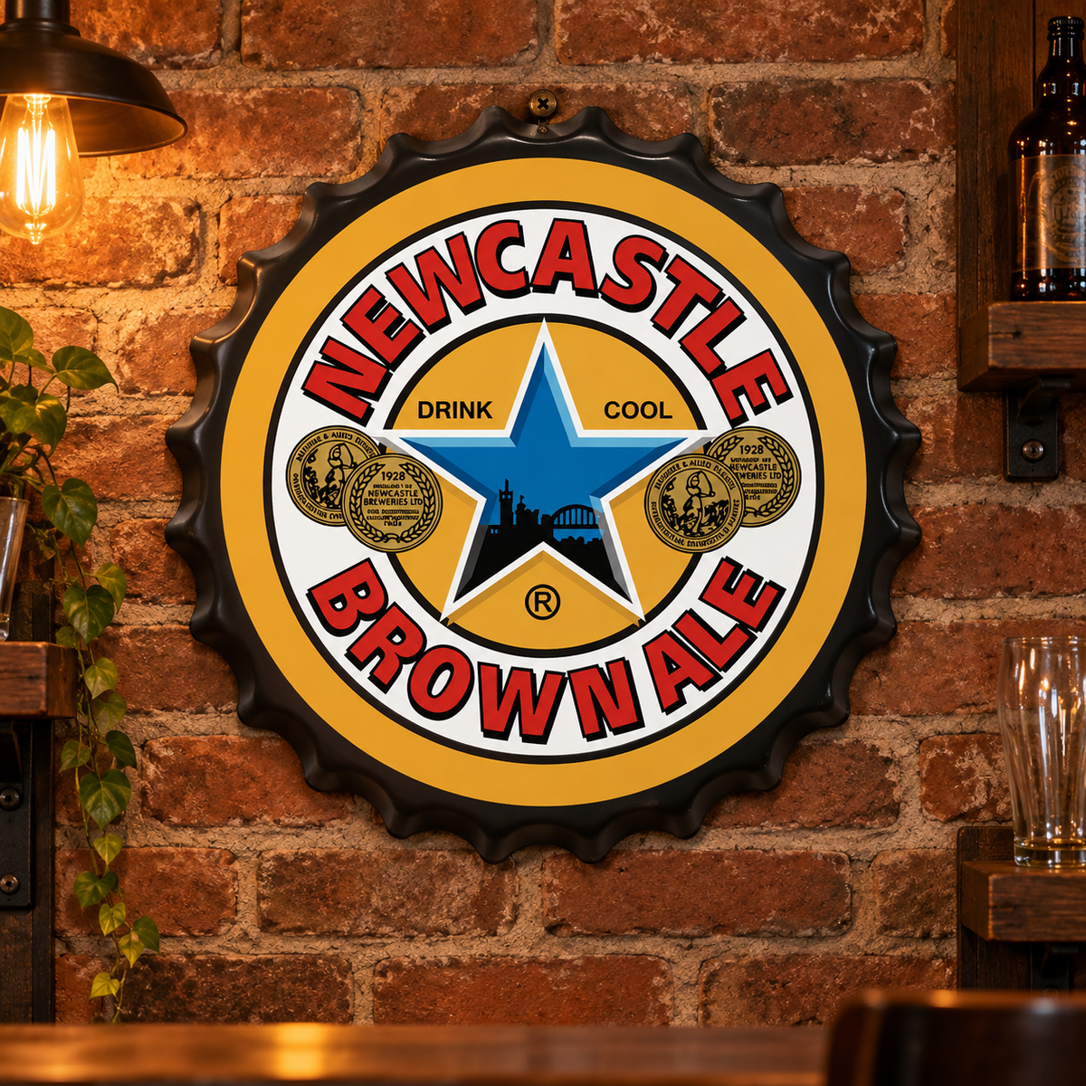 Newcastle Brown Ale Metal Bottle Cap Sign 35cm
