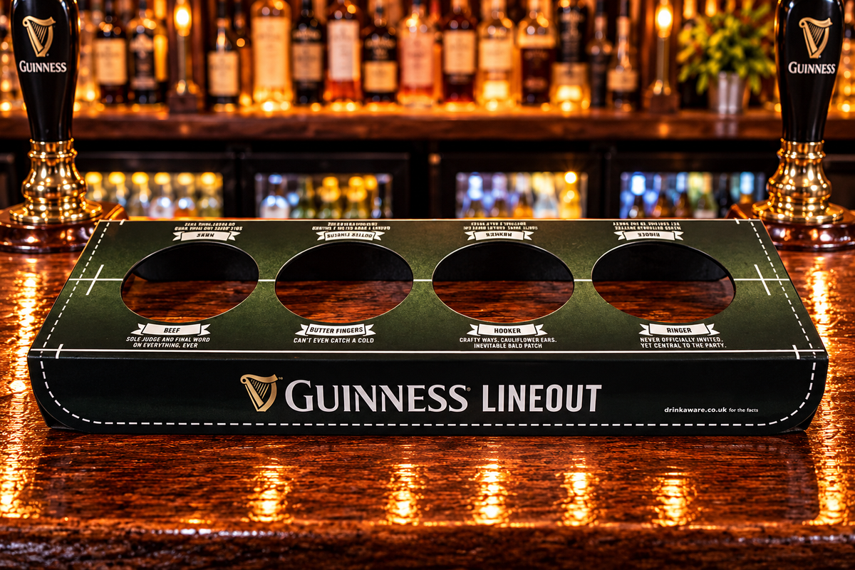 Guinness Line Out Glass Carrying Tray (Carry’s 4 Guinness Pints)