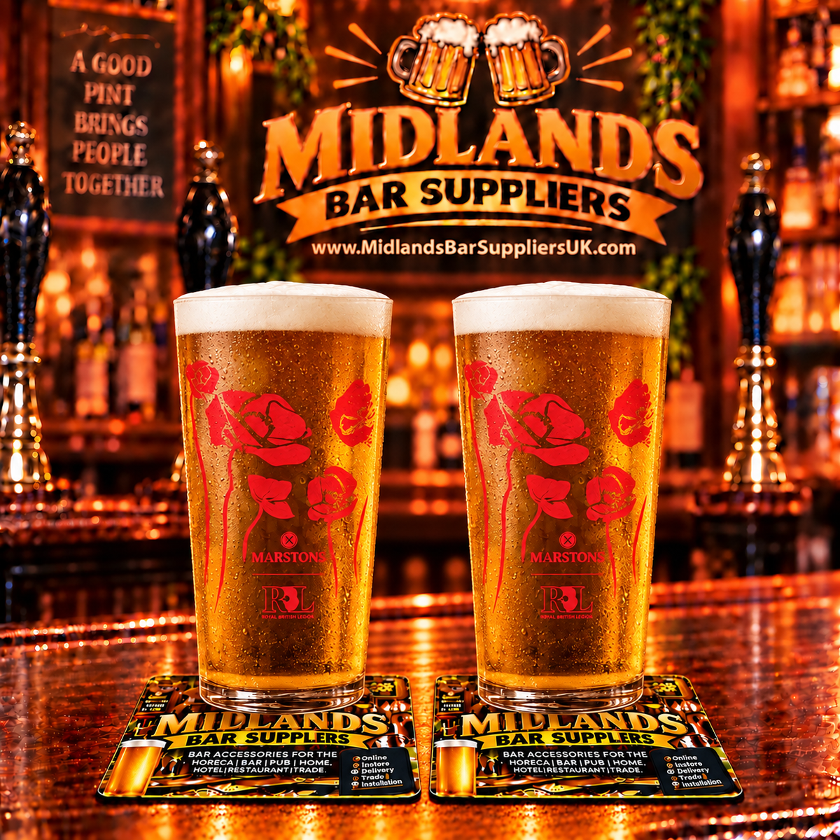 Marstons Limited Edition Royal British Legion Pint Glasses Set of 2