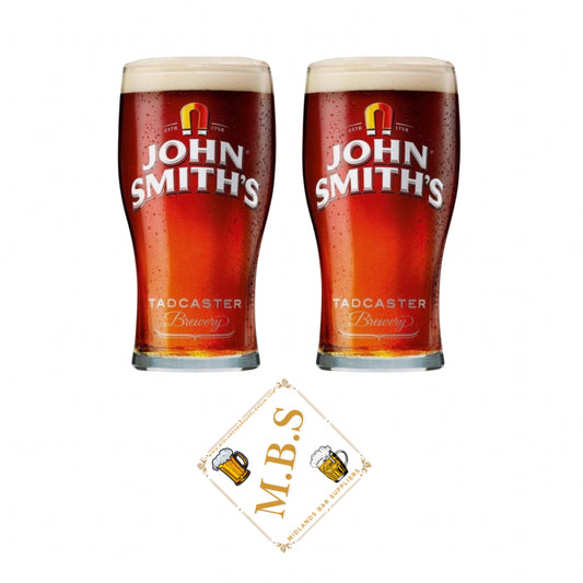 John Smith's Tadcaster Brewery Classic Pint Glass, Traditional Beer Glass, Premium Bar Glassware (Set of 2)
