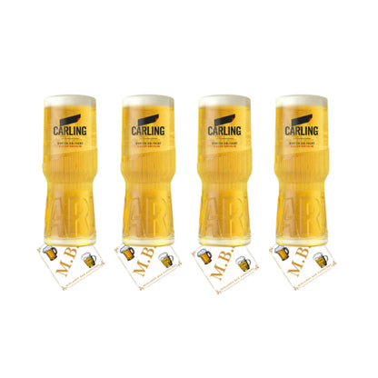 Carling Beer Pint Glasses 568ml CE Stamped (Set of 4) Plus 10 x Branded Beer Coasters