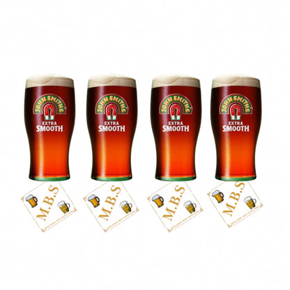 John Smith's Extra Smooth Beer Glasses, Traditional Pint Glass Set of 4 Glasses, Plus 10 Beer Coasters