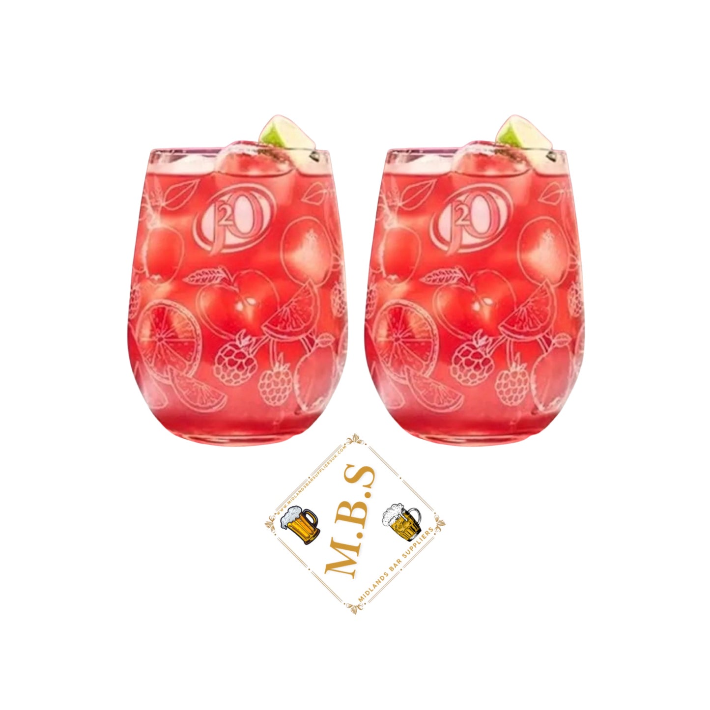 J20 Tumbler Glasses, Fruit Design, Premium Glass, Set of 2