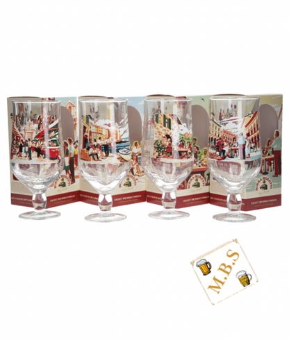 Birra Moretti Limited Edition Collector's Pint Glass, Set of 4, Vintage Italian Scene Design, Gift Boxed