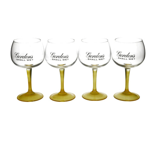 4 x  Gordon's Gin Lemon Balloon Glass Yellow Stem Goblet Boxed New Xmas Gift