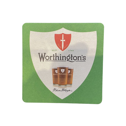Worthington's Beer Glass Set with 4 Pint Glasses and 10 Beer Mats, Traditional English Style