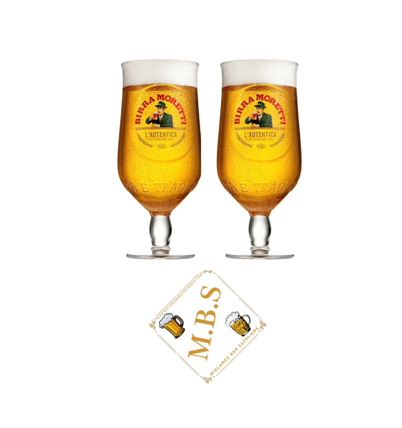Birra Moretti Beer Glass, Premium Bar Glassware, Set of 2