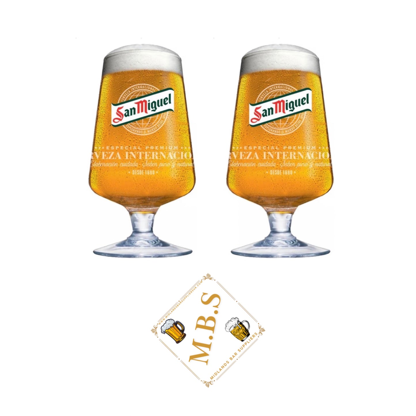San Miguel Premium Beer Glass, Stemmed Crystal Glassware, Set of 2
