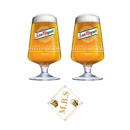 San Miguel Premium Beer Glass, Stemmed Crystal Glassware, Set of 2