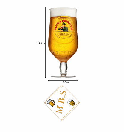 Birra Moretti Beer Glass, Bar Glassware, Premium Stemmed Pint Glass