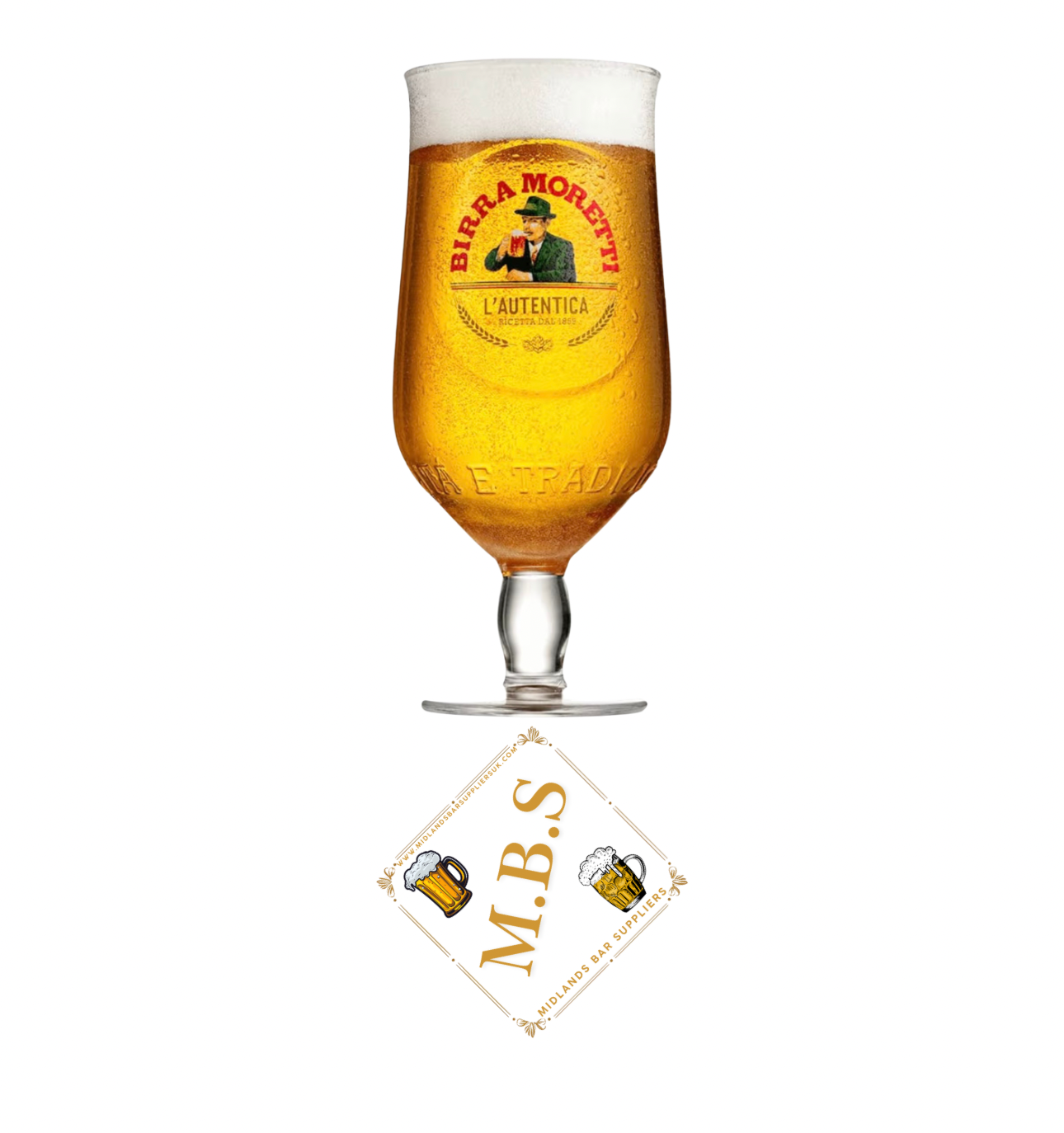 Birra Moretti Beer Glass, Bar Glassware, Premium Stemmed Pint Glass