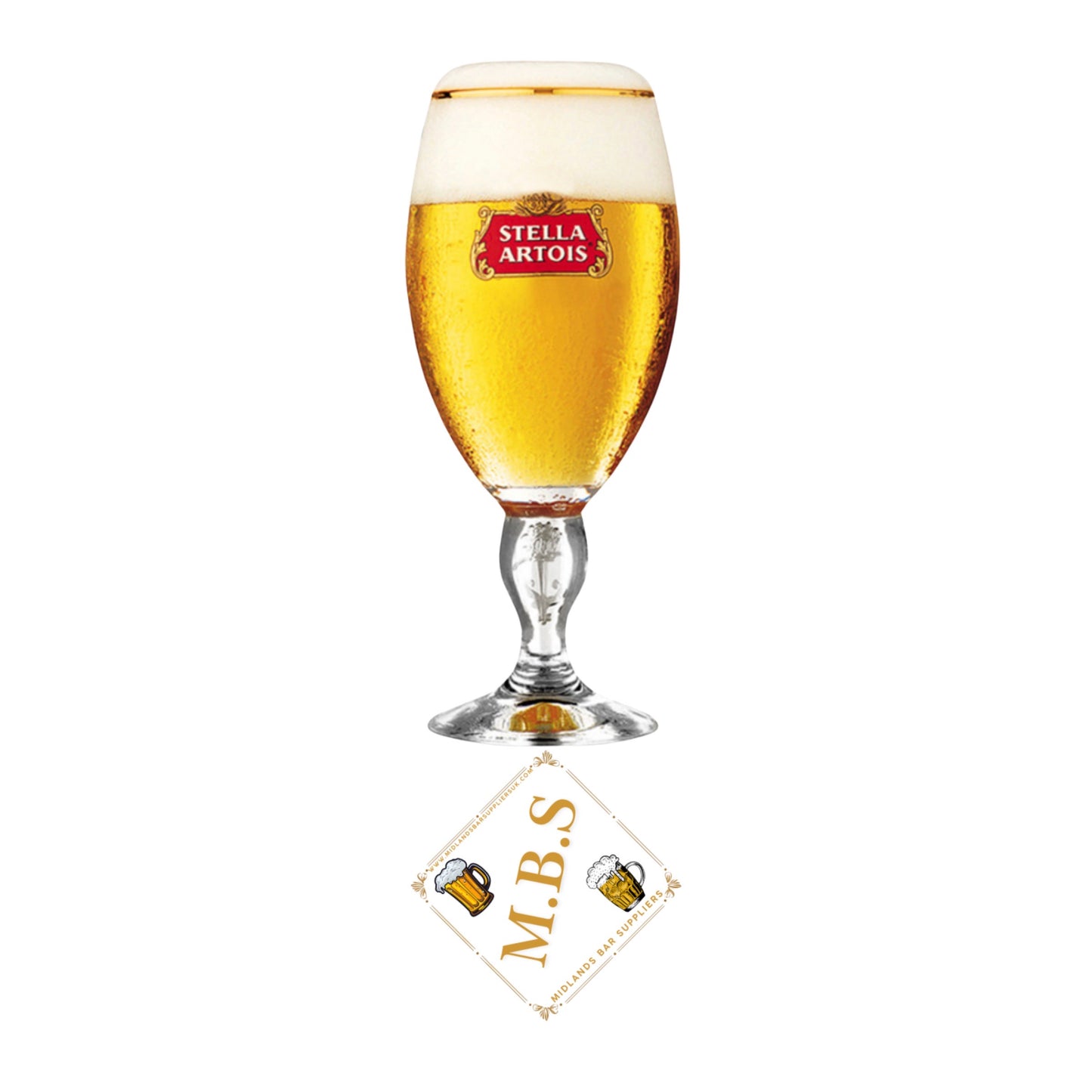 Stella Premium Crystal Beer Glasses Set, Traditional Belgian Style, 1 Pint and Half Pint Chalice with Midlands Bar Suppliers Thin Beer Coaster