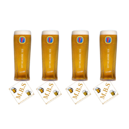 Foster's Pint Glasses 568ml (Set of Four) Plus 10 x Foster's Branded Beer Coasters