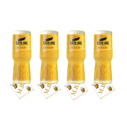 Carling Half Pint Beer Glasses (Set of Four) Plus 10 x Branded Beer Coasters