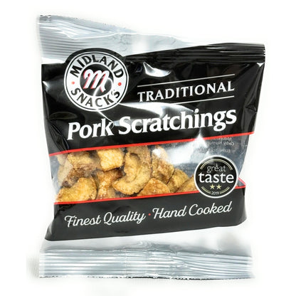 Traditional Pork Scratchings 24 X 40g Packs Seasoned Meat Snack Pub Carded