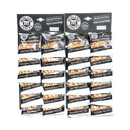 Traditional Pork Scratchings 24 X 40g Packs Seasoned Meat Snack Pub Carded