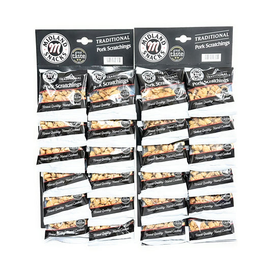 Traditional Pork Scratchings 24 X 40g Packs Seasoned Meat Snack Pub Carded