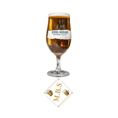 Birra Murano Traditional Italian Beer Glass Set, Crystal Stemmed Pint and Half Pint Glasses with Midlands Bar Suppliers Thin Beer Coaster
