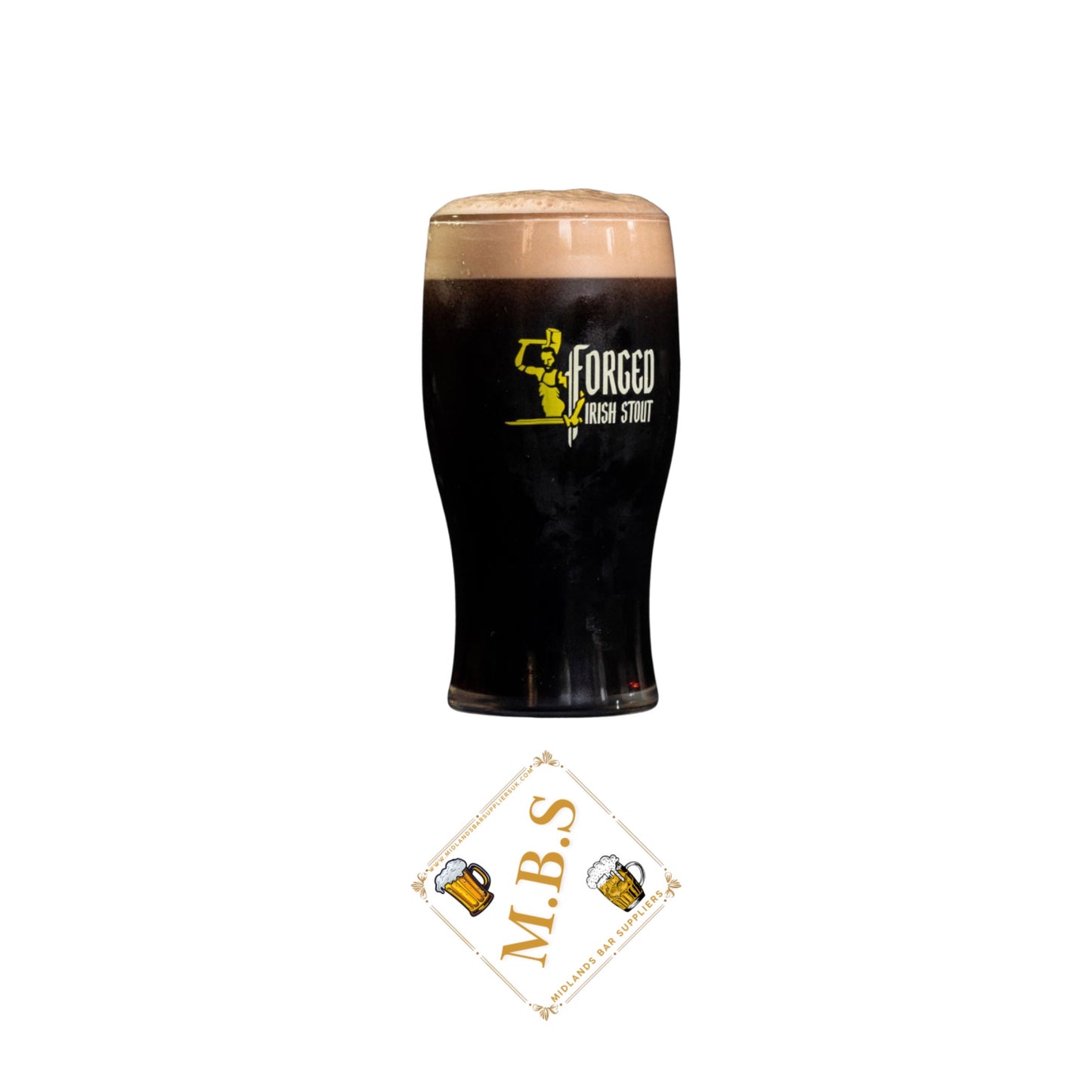 Forged Irish Stout Premium Pint Glass with Midlands Bar Suppliers Thin Beer Coaster