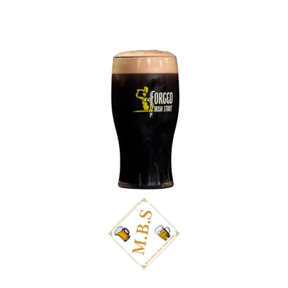 Forged Irish Stout Premium Pint Glass with Midlands Bar Suppliers Thin Beer Coaster